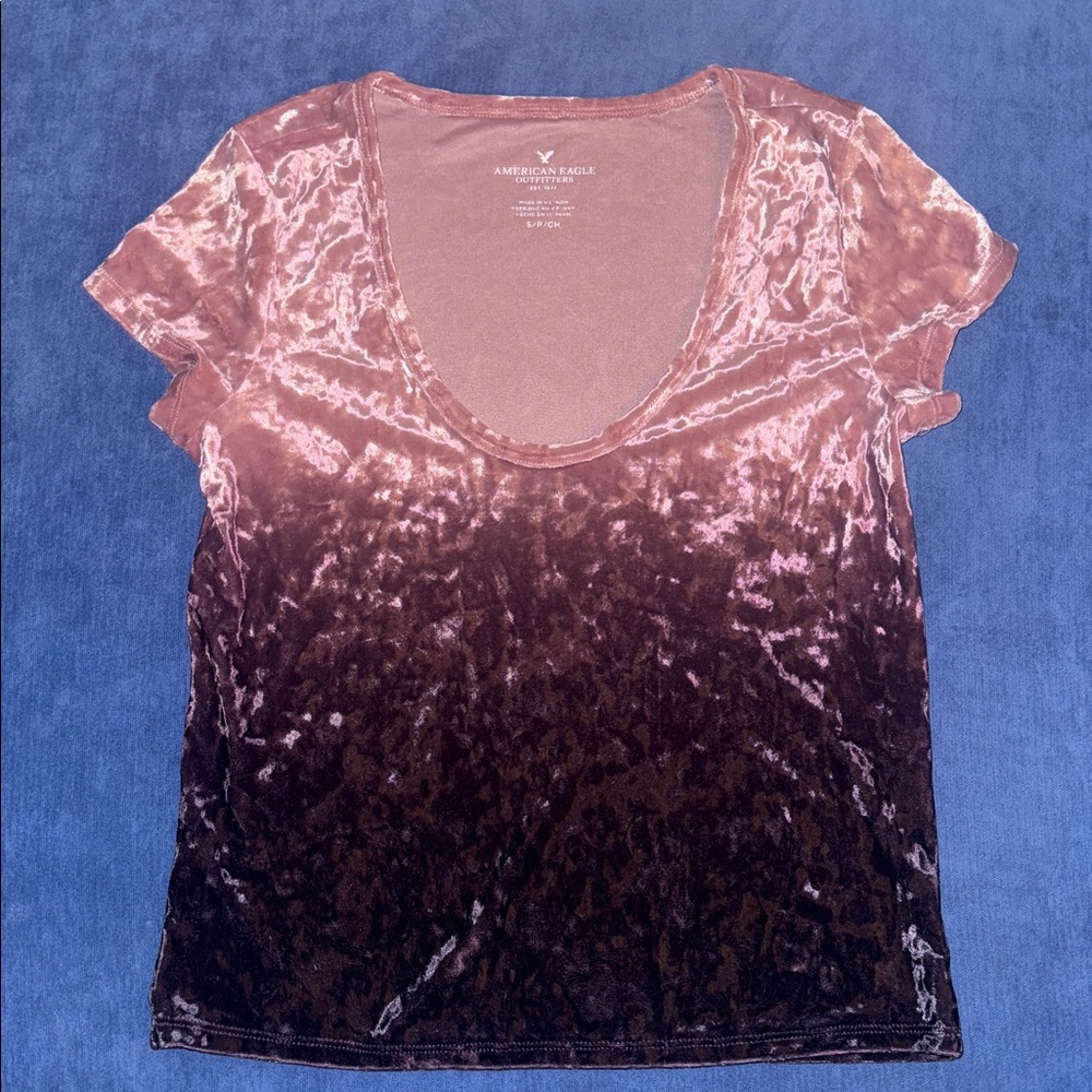 American Eagle Outfitters Velvet Ombre Tee - Pink and Brown